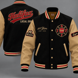 Halifax Local 268 centennial jacket front and back with black body, tan sleeves and red and cream detailing